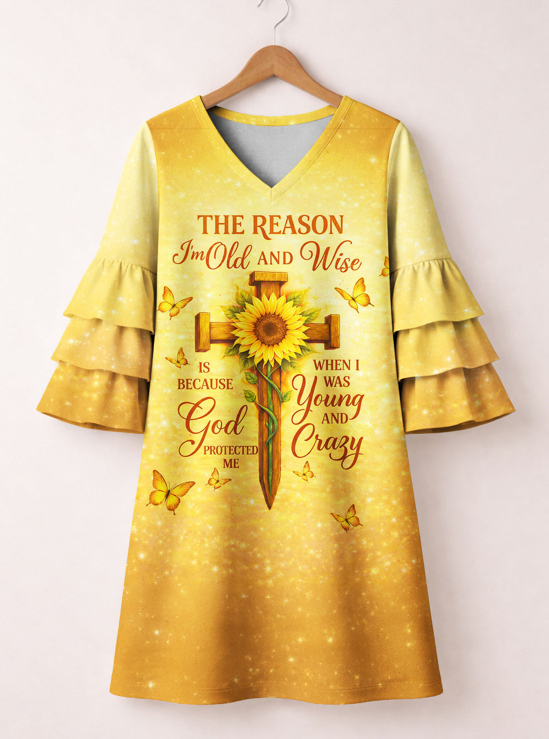 "Spared" Stacked Ruffle Sleeve Dress