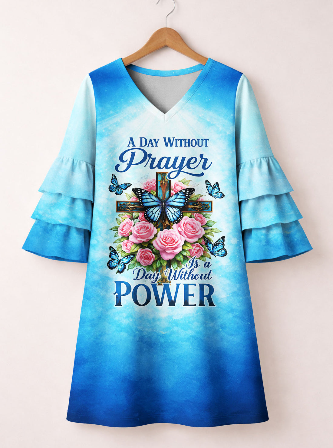 "Powered" Stacked Ruffle Sleeve Dress