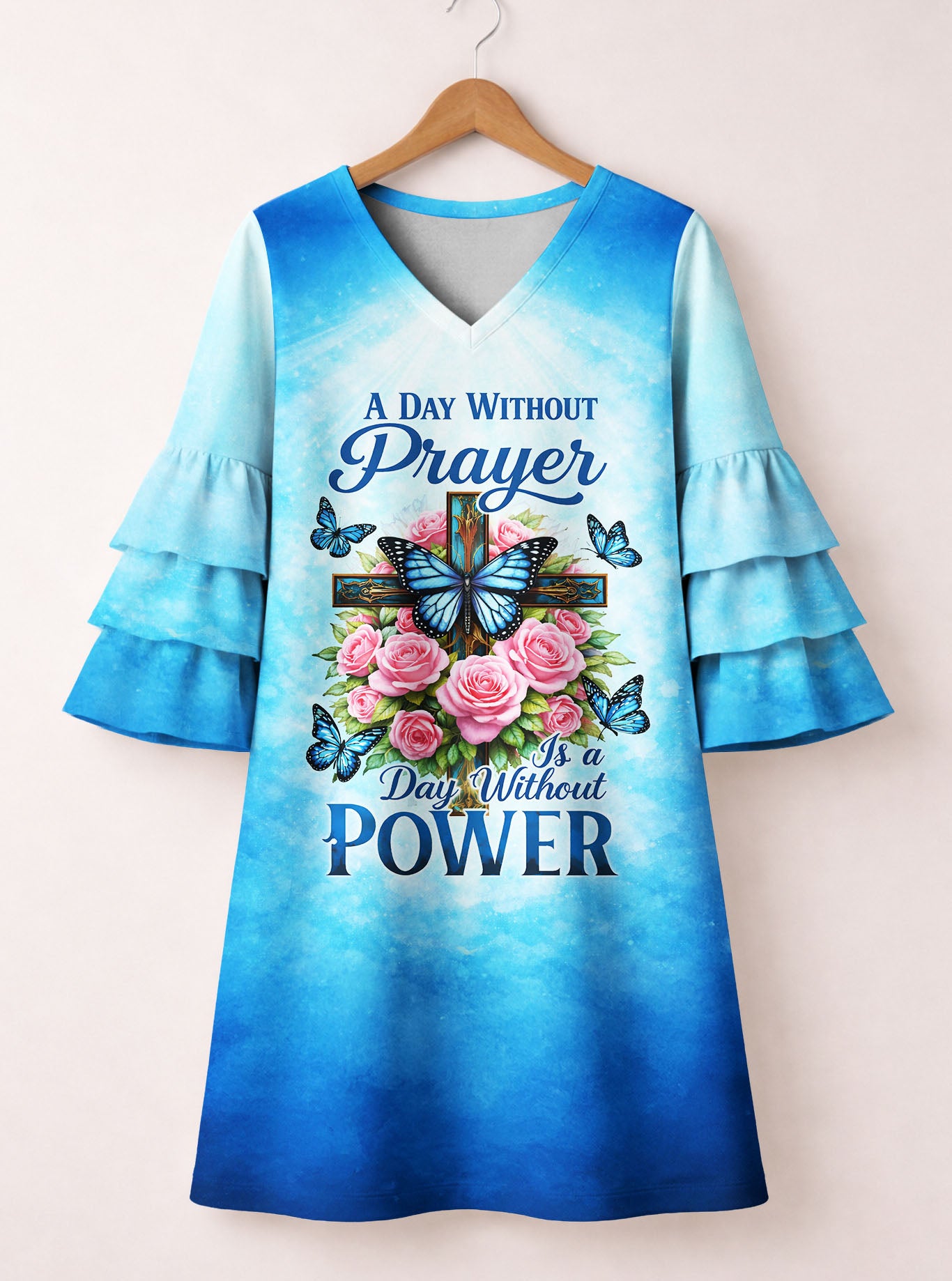 "Powered" Stacked Ruffle Sleeve Dress