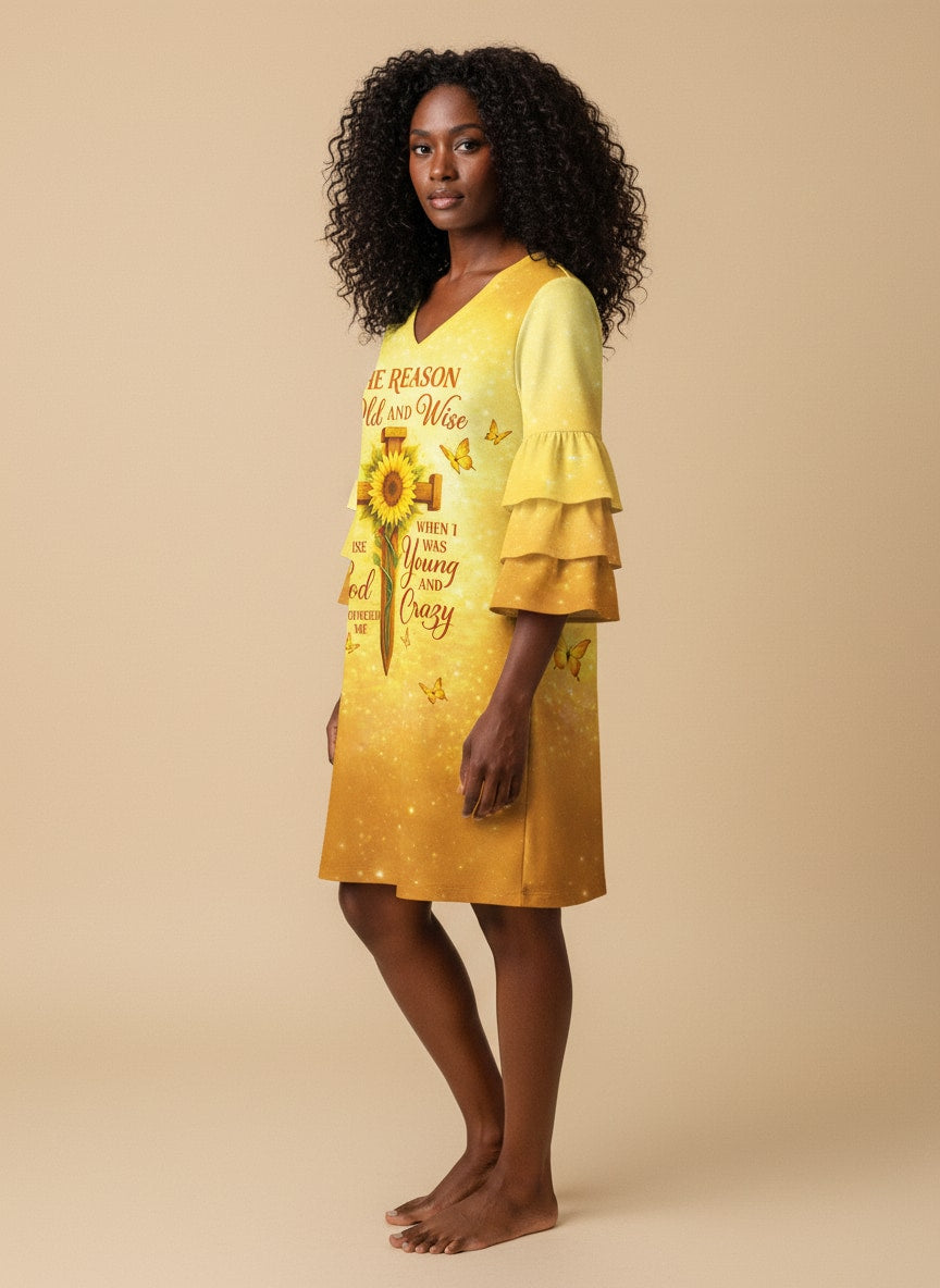 "Spared" Stacked Ruffle Sleeve Dress