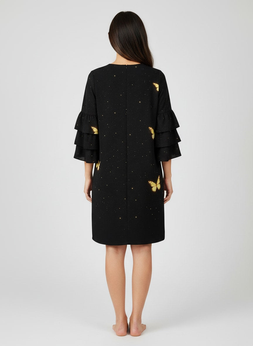 "Intervene" Stacked Ruffle Sleeve Dress